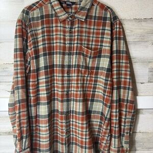 Eddie Bauer Men's Rust and Olive Plaid Shirt